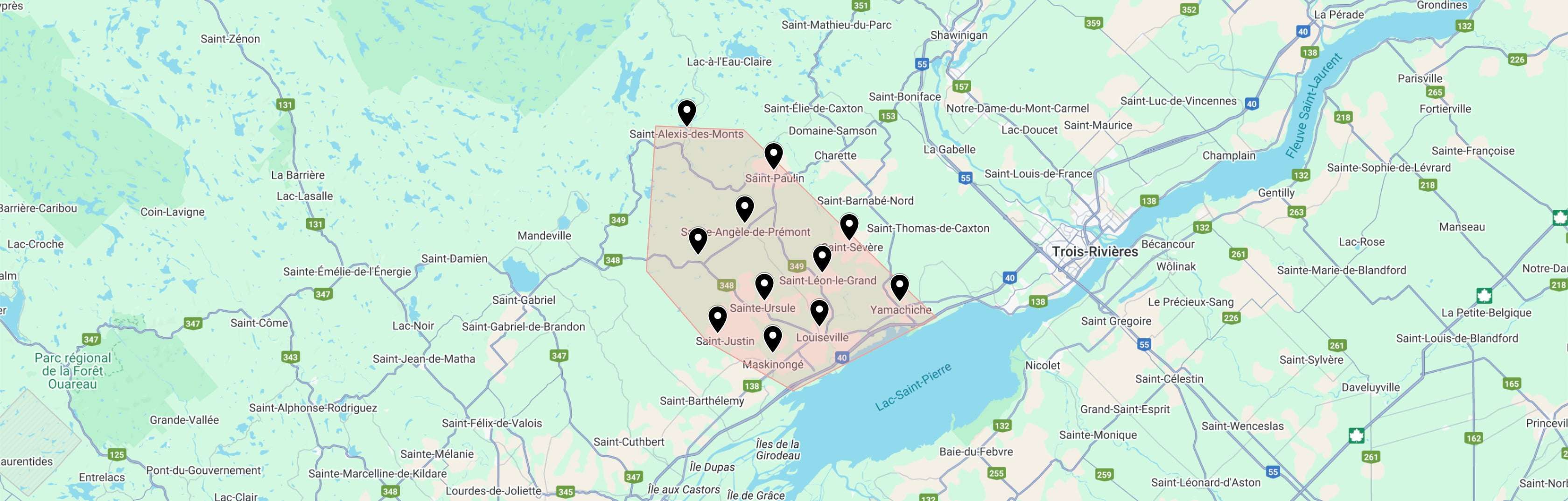 Carte de la zone desservie autour de Louiseville